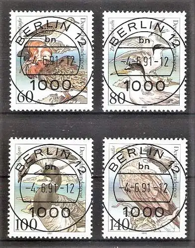 Briefmarke BRD Mi.Nr. 1539-1542 o Ersttagstagesstempel VOLLSTEMPEL BERLIN / Tierschutz 1991 - Bedrohte Seevögel / Kompletter Satz !