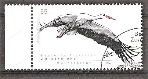 Briefmarke BRD Mi.Nr. 2393 o Seitenrand links - Bedrohte Tierarten 2004 / Weißstorch (Ciconia ciconia)