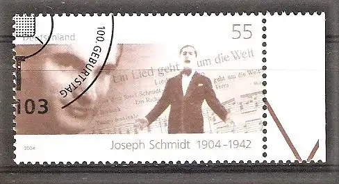 Briefmarke BRD Mi.Nr. 2390 o Seitenrand rechts - 100. Geburtstag von Joseph Schmidt 2004 / Lyrischer Tenor