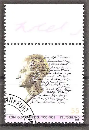 Briefmarke BRD Mi.Nr. 2339 o Oberrand - 100. Geburtstag von Reinhold Schneider 2003 / Schriftsteller