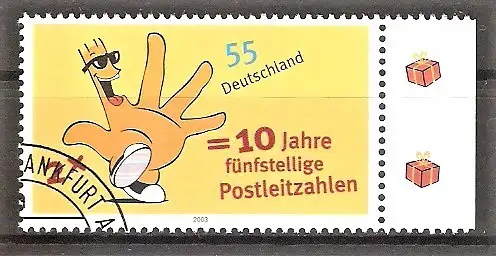 Briefmarke BRD Mi.Nr. 2344 o Seitenrand rechts - Post! 10 Jahre fünfstellige Postleitzahlen 2003 / Maskottchen Rolf