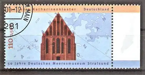 Briefmarke BRD Mi.Nr. 2195 o Seitenrand rechts - 750 Jahre Katharinenkloster und 50 Jahre Deutsches Meeresmuseum Stralsund 2001