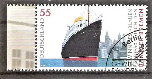 Briefmarke BRD Mi.Nr. 2412 o Seitenrand links - 75. Jahrestag des Gewinns des „Blauen Bandes“ durch das Passagierschiff „Bremen“ 2004