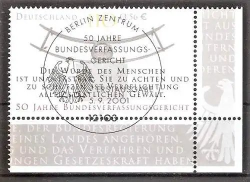 Briefmarke BRD Mi.Nr. 2214 o ESST BERLIN / BOGENECKE u.r. / 50 Jahre Bundesverfassungsgericht Karlsruhe 2001