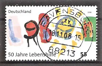 Briefmarke BRD Mi.Nr. 2702 o Vollstempel Ravensburg - 50 Jahre Bundesvereinigung Lebenshilfe 2008