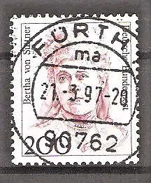 Briefmarke BRD Mi.Nr. 1498 o Vollstempel Fürth / Bertha von Suttner 1991 - Österreichische Schriftstellerin