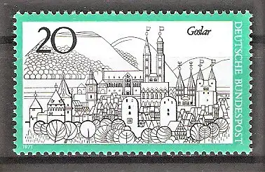 Briefmarke BRD Mi.Nr. 704 ** Fremdenverkehr 1971 / Goslar - Stadtbild mit Kaiserpfalz und Harzbergen
