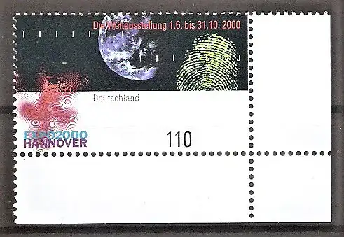 Briefmarke BRD Mi.Nr. 2130 ** Bogenecke unten rechts - Weltausstellung Hannover EXPO 2000