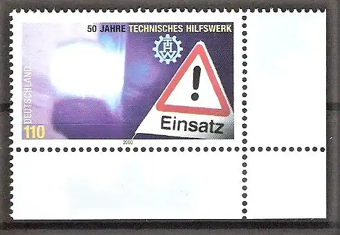 Briefmarke BRD Mi.Nr. 2125 ** Bogenecke unten rechts - 50 Jahre Technisches Hilfswerk (THW) 2000