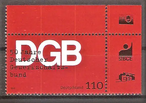 Briefmarke BRD Mi.Nr. 2083 ** Bogenecke oben rechts - 50 Jahre Deutscher Gewerkschaftsbund 1999