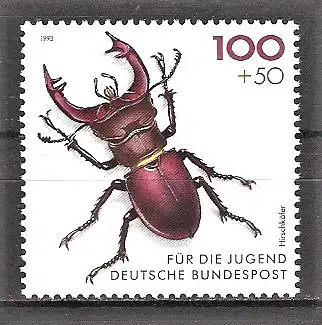 Briefmarke BRD Mi.Nr. 1668 ** Jugend 1993 - Gefährdete Käfer 1993 / Hirschkäfer (Lucanus cervus)