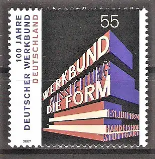 Briefmarke BRD Mi.Nr. 2625 ** 100 Jahre Deutscher Werkbund 2007 / Plakat zur Werkbundausstellung „Die Form“