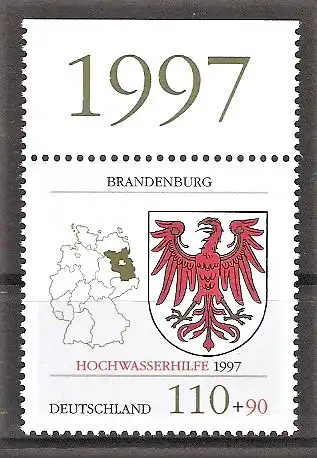 Briefmarke BRD Mi.Nr. 1941 ** Oberrand - Hochwasserhilfe Brandenburg 1997