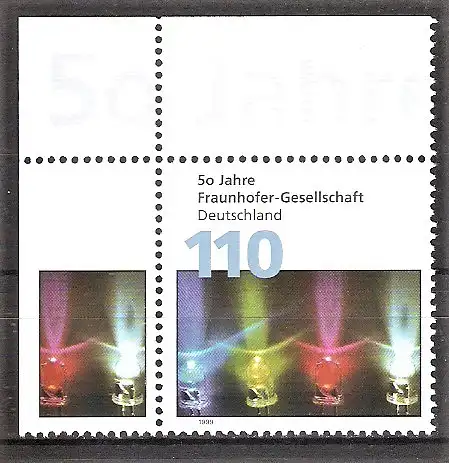 Briefmarke BRD Mi.Nr. 2038 ** Bogenecke oben links - 50 Jahre Fraunhofer-Gesellschaft zur Förderung der angewandten Forschung 1999