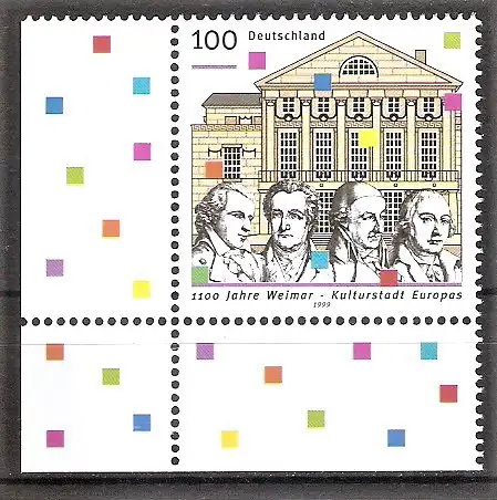 Briefmarke BRD Mi.Nr. 2028 ** Bogenecke unten links - 1100 Jahre Weimar - Kulturhauptstadt Europas 1999