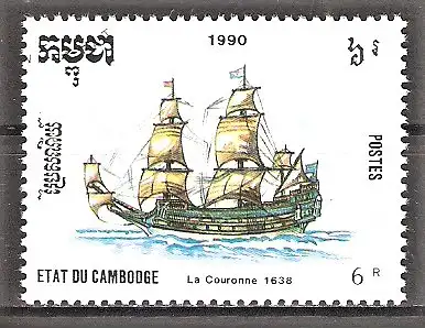 Briefmarke Kambodscha Mi.Nr. 1161 o Segelschiffe 1990 / „La Couronne“ (1638)
