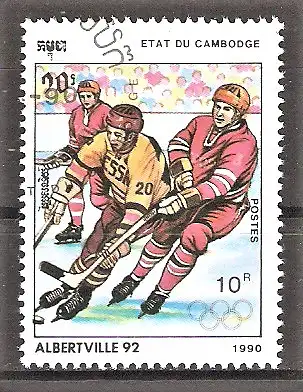 Briefmarke Kambodscha Mi.Nr. 1111 o Olympische Winterspiele 1992 Albertville / Eishockey