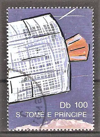 Briefmarke Sao Tome & Principe Mi.Nr. 1151 o Weltfernmeldetag 1989 / Satellit Early Bird