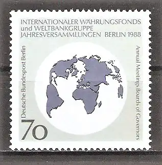 Briefmarke Berlin Mi.Nr. 817 ** Jahresversammlungen des Internationalen Währungsfonds (IWF) und der Weltbankgruppe 1988 / Weltkarte