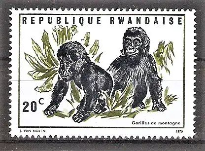 Briefmarke Ruanda Mi.Nr. 400 A ** Einheimische Fauna 1970 / Berggorilla (Gorilla gorilla beringei)