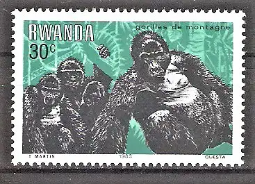 Briefmarke Ruanda Mi.Nr. 1243 ** Berggorilla 1983 / Berggorilla (Gorilla gorilla beringei)
