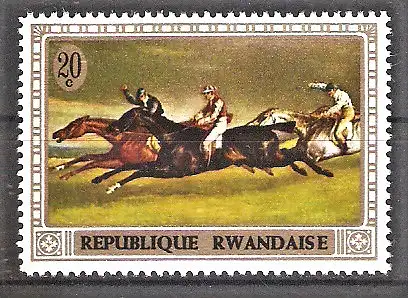 Briefmarke Ruanda Mi.Nr. 367 A ** Pferde auf Gemälden 1970 / "Epsom-Derby" von Géricault