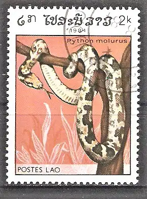 Briefmarke Laos Mi.Nr. 776 o Reptilien 1984 / Tigerpython (Python molurus)