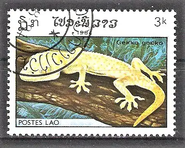 Briefmarke Laos Mi.Nr. 777 o Reptilien 1984 / Tokee (Gekko gekko)