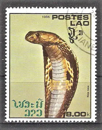 Briefmarke Laos Mi.Nr. 935 o Brillenschlange (Naja naja)