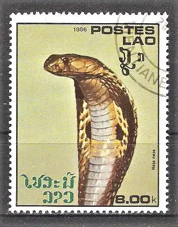 Briefmarke Laos Mi.Nr. 935 o Schlangen 1986 / Brillenschlange (Naja naja)