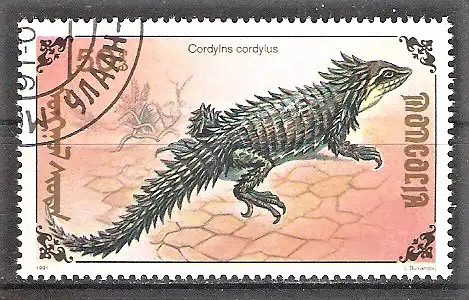 Briefmarke Mongolei Mi.Nr. 2288 o Reptilien 1991 / Gewöhnlicher Gürtelschweif (Cordylus cordylus)