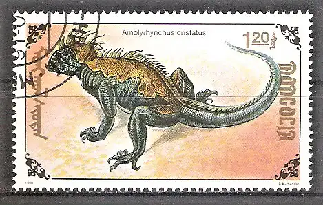 Briefmarke Mongolei Mi.Nr. 2291 o Reptilien 1991 / Meerechse (Amblyrhynchus cristatus)