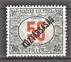 Briefmarke Ungarn Portomarke Mi.Nr. 51 ** Wertziffer in Rot. Aufdruck KÖZTÁRSASÁG 1919