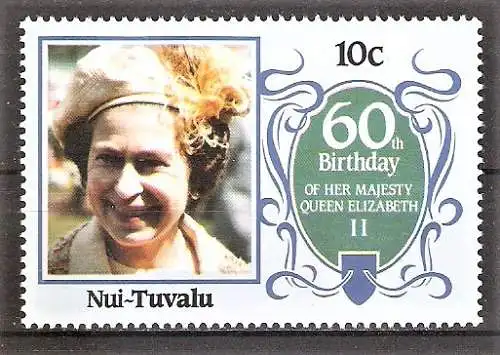 Briefmarke Tuvalu - Nui Mi.Nr. 71 ** 60. Geburtstag von Königin Elisabeth II. 1986