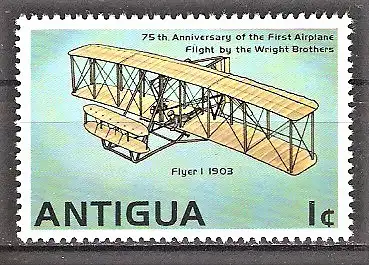 Briefmarke Antigua Mi.Nr. 492 ** 75. Jahrestag des 1. Motorfluges der Gebrüder Wright 1978 / Flieger I