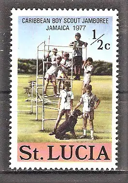 Briefmarke St. Lucia Mi.Nr. 412 ** Karibisches Pfadfindertreffen Jamaika 1977 / Pfadfinder der Tapion-Schule mit Hund