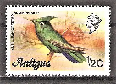 Briefmarke Antigua Mi.Nr. 399 I ** Landesmotive 1976 / Antillenhaubenkolibri (Orthorhyncus cristatus)