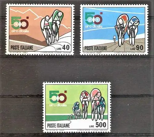 Briefmarke Italien Mi.Nr. 1231-1233 ** 50. Radrundfahrt „Giro d’Italia“ 1967 / Kompletter Satz !
