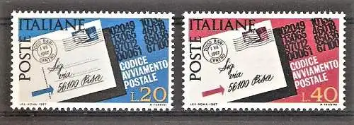 Briefmarke Italien Mi.Nr. 1237-1238 ** Einführung der Postleitzahlen 1967 / Kompletter Satz !