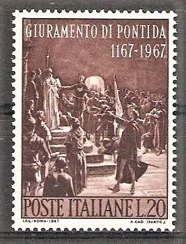 Briefmarke Italien Mi.Nr. 1242 ** 800 Jahre Schwur zu Pontida 1967 / Ausschnitt aus einem Ölgemälde von Adolfo Cao