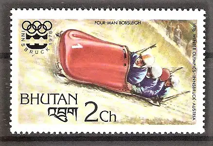 Briefmarke Bhutan Mi.Nr. 648 ** Olympische Winterspiele Innsbruck 1976 / Viererbob