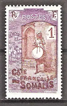 Briefmarke Französische Somaliküste Mi.Nr. 82 ** Landestypische Bilder 1915 / Trommlerin