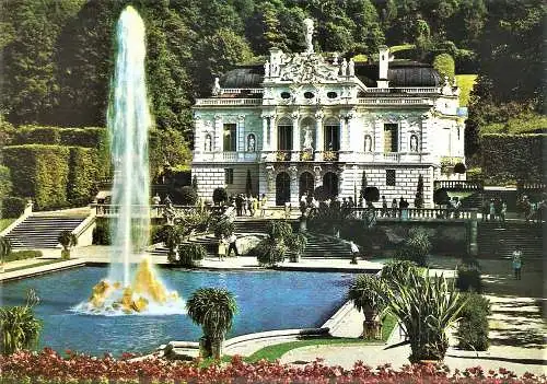 Ansichtskarte Deutschland - Ettal / Königsschloss Linderhof - Gartenanlage mit Wasserspielen (2043)