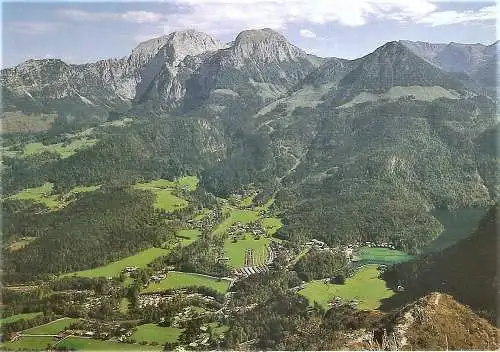 Ansichtskarte Deutschland - Schönau am Königssee / Blick auf Schönau am Königssee mit Kehlstein, Göll, Brett und Jenner (2046)