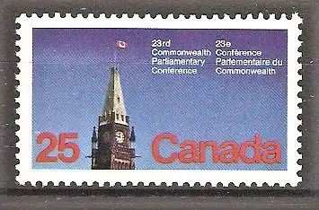 Briefmarke Canada Mi.Nr. 668 ** Commonwealth-Parlaments-Konferenz 1977 / „Peace Tower“ des Parlamentsgebäudes