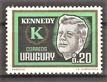 Briefmarke Uruguay Mi.Nr. 988 ** 1. Todestag von Präsident Kennedy 1965 / Amerikanischer Politiker und Präsident