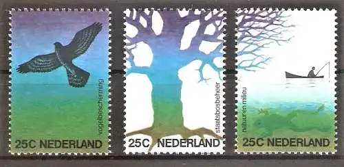 Briefmarke Niederlande Mi.Nr. 1023-1025 ** Natur und Umwelt 1974 / Habicht, Baum, Fischer & Frosch / Kompletter Satz !