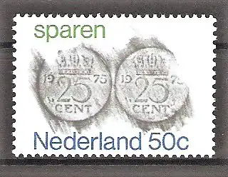 Briefmarke Niederlande Mi.Nr. 1058 ** „Sparen“ 1975 / Zwei Kwartjes (Viertelgulden)