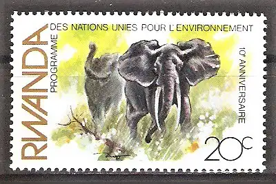 Briefmarke Ruanda Mi.Nr. 1196 ** 10 Jahre Umweltschutzprogramm der Vereinten Nationen 1982 / Elefanten (Loxodonta africana)
