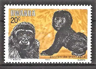 Briefmarke Ruanda Mi.Nr. 1242 ** Berggorilla 1983 / Berggorillas (Gorilla gorilla beringei)